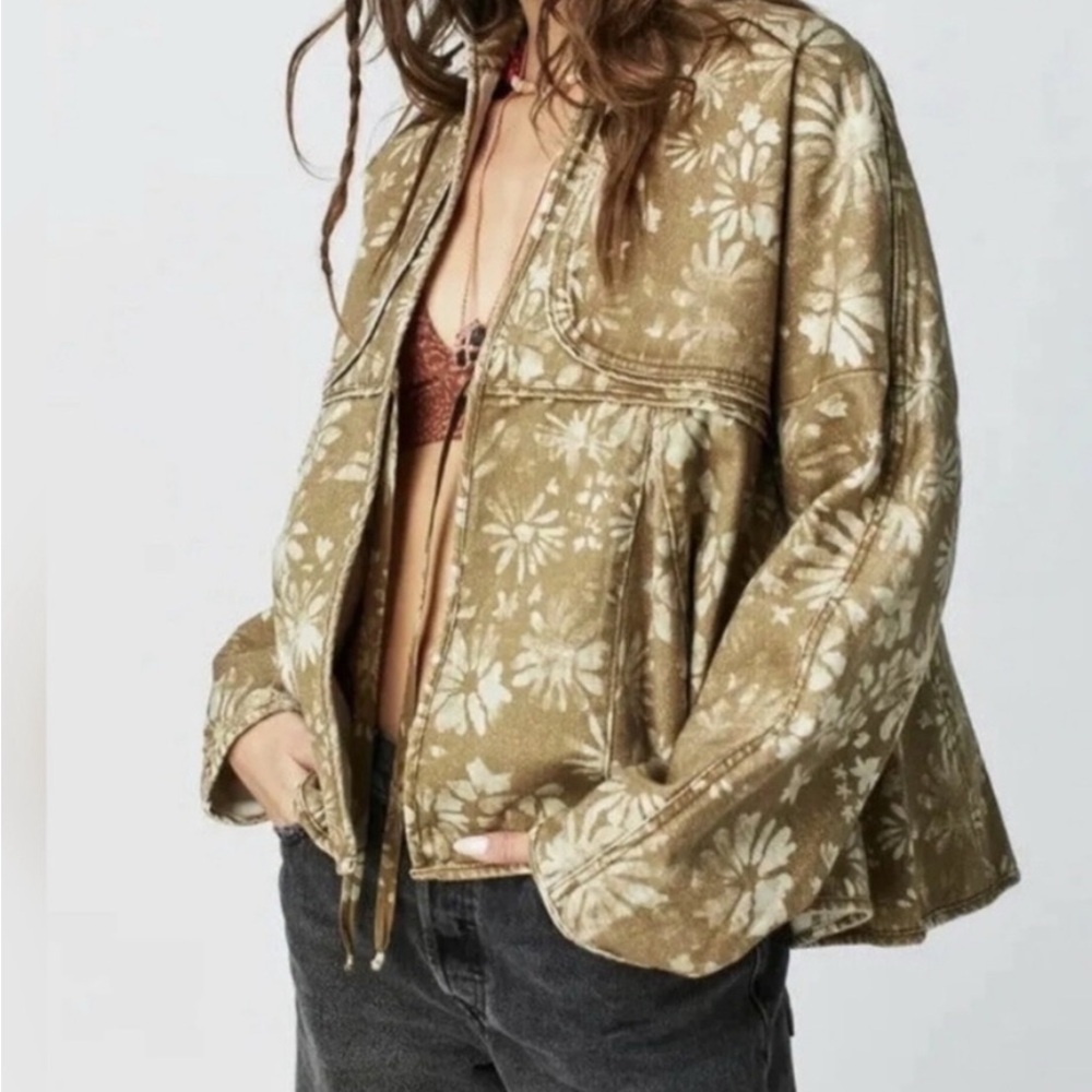 Free People Lua Bed Jacket in Olive Combo